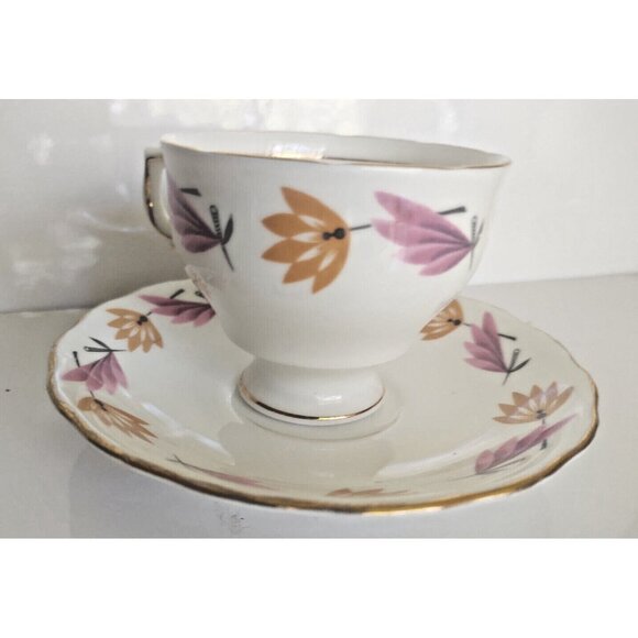 Vintage Colclough Bone China Tea Cup & Saucer England Art Deco Footed 1960's - Picture 1 of 10